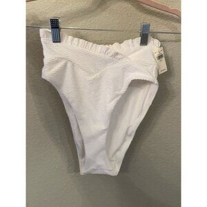 American Eagle Aerie Crossover High Cut Cheeky Bikini Bottom XS White Ribbed‎